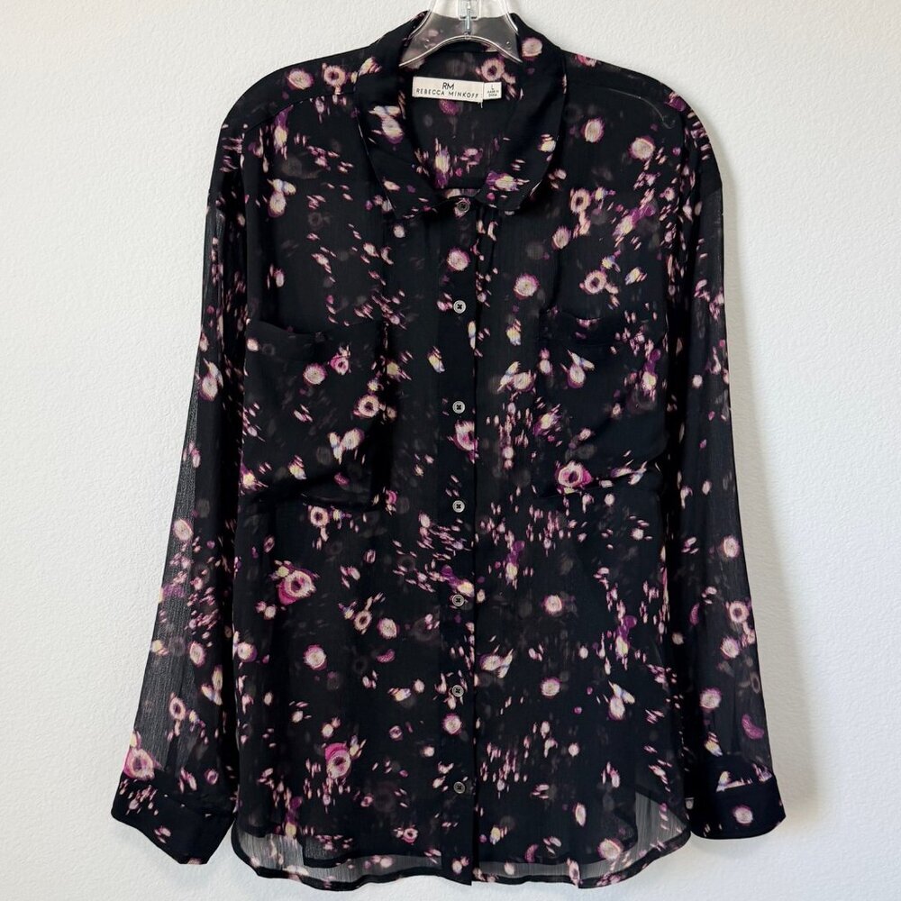 Rebecca Minkoff Long Sleeve Button Up Sheer Floral Blouse Women's Size L
